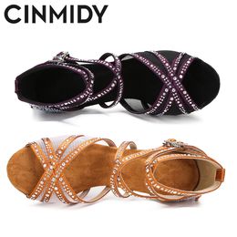 Cinmidy Women Dance Buty Mesh Buty Łacińskie Taniec Taniec Taniec Tańki Jedwabne satynowe buty ślubne miękkie sandały damskie