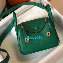 Linndys Bag Genuine Leather Shoulder Handbag Green Bag Springsummer Head Layer Cowhide Elegance Bag Mini Bag Genuine Leather Small Bag Women have logo WLIU