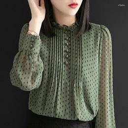 Women's Polos Women Spring Autumn Style Chiffon Blouses Shirts Lady Casual Long Sleeve O-Neck Polka Dot Printed Blusas Tops DD8879