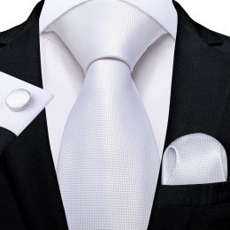 White Silk Ties For Men Wedding Accessories Neck Tie Set Pocket Square Cufflinks Tie Ring And Clip Gravatas Gift For Men DiBanGu