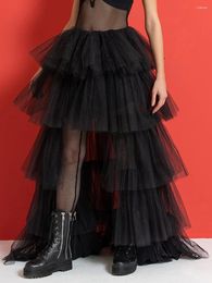 Skirts Long Tutu For Women Elastic Waist Pleated High Low Tiered Tulle Skirt Mesh Asymmetrical Ruffle Layered Maxi