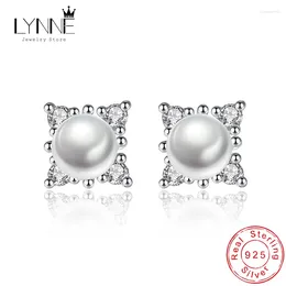 Stud Earrings Fashion 925 Sterling Silver Women Snowflake Freshwater Pearl Rhinestone Square Ear Cuff Decoration Jewellery