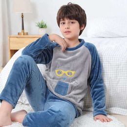 Baby Boys Pamas Set Flannel Long Sleeved Children's Clothing Teens Warm Sleepwear Cute Bear Pyjamas For Kids 8 10 12 14 16Year L2405