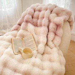 Blankets Gradient Pink Faux Fur Velvet Fleece Blanket Winter Throw Double Layer Warm Cashmere Coral Bed Sheet