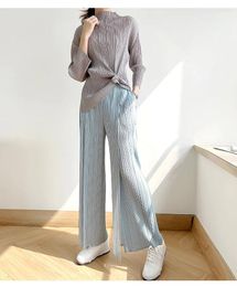 Women's Pants Casual Elegant Trousers Miyake Pleated Designer Loose Straight Fashion Brand High Waist Wide Leg Cropped