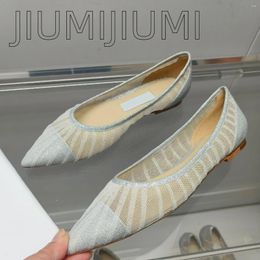 Casual Shoes JIUMIJIUMI Handmade Woman Flats Pointed Toes Shallow Mesh With Slip-On Crystal Bling Decora Solid