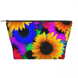 Storage Bags Colourful Sunflower Zipped Organisers Cheerful Flowers Print Travel Pack Makeup Pouch For Girls Cosmetic