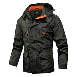 Men's Jackets Mens hooded outdoor military jacket spring and autumn thin windproof waterproof hiking jacket high-quality mens windproof jacket 5X Q240523