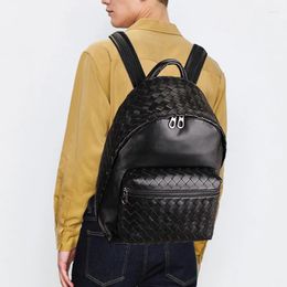 Backpack Luxury Genuine Leather Business Men's Briefcase Weave Male Shoulder Bag Real Men Messenger Tote Computer