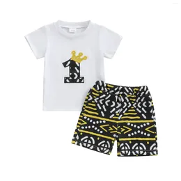 Clothing Sets 2024 Summer Infant Toddler Baby Boys Birthday Outfits Short Sleeve Crown Print T-Shirt With Shorts Baby's