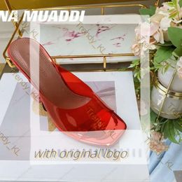 Amina Muaddi Heel Luxury Designer X AWGE Sandals New Clear Begum Glass Crystal Transparent Slingback Sandal Heel Pumps Gilda Embellished Sapphire Sandals Shoes ce6