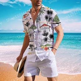 Men's Casual Shirts Coconut Tree For Men 3d Printed Hawaiian Shirt Beach Short Sleeve Fashion Tops Tee Man Blouse Camisa