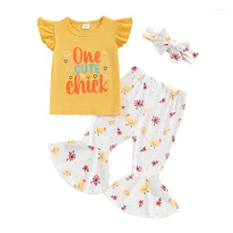 Clothing Sets Baby Girl 2Pcs Summer Outfits Sleeve Tops Chicken Print Flare Pants Set Toddler Clothes