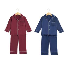 Partihandel barn som matchar pamas sätter babykläder is silk satin toppar skjortor byxor barn pojkar flickor pajamas l2405