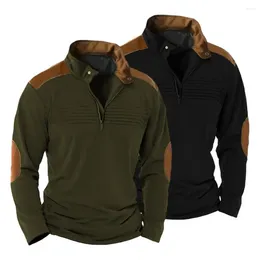 Men's Hoodies Men Patchwork Sweatshirt Retro Zipper Stand Collar With Colour Matching Long For Fall