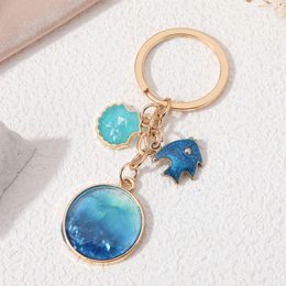 Pretty Fish Shell Sea Blue Enamel Keychains Ocean Life Key Rings For Women Men Dreamy Best Friendship Gift Handmade DIY Jewley