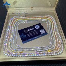 Hip Hop 925 Cadeia de prata esterlina Cadeia barata VVS Colar de tênis de diamante Moissanite com 2 mm de 3 mm 4mm 5mm 6,5mm tamanhos