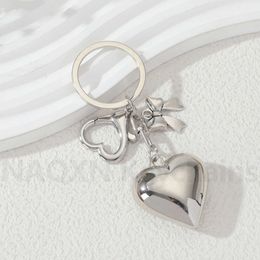 Y2k Big Heart Keychain Plastic Sier Color Key Ring For Women Girls Friendship Gift Car Handbag Decoration Handmade Jewelry Set