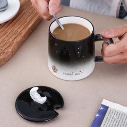 Mugs 380ML Ceramic Star Solar System Water Cup Milk Coffee Tea With Lid Spoon Home Kitchen Breakfast Utensils