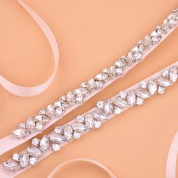 SESTHFAR Wedding belt crystal Rhinestones Bridal Belt Silver Diamond Bridal sash For Wedding Gown long length