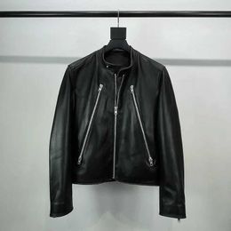 Men's Jackets Leather Short Stand Collar Sheep Leather Autumn and Winter Leather Jacket Coat Men Q240523