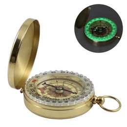 Luminous Brass Pocket Compass Sports Camping Hiking Portable Brass Pocket Fluorescence Compass Navigation Camping Tools Party Favour ZZ