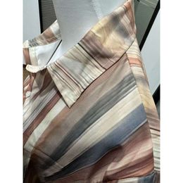 Women's Shirt Blouse Striped Pink Blue Khaki Print Button Long Sleeve Casual Fashion Standing Collar Fit Spring & Fall Tops