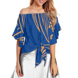 Women's Blouses Samoa Tribe Fashion Design Off Shoulder Tops Polyester Women Shirt Flare Sleeve Retro StyleTattoos Printing