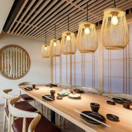 Chinese Rattan Wicker Pendant Lamp Lustre Bamboo Wood Chandelier Ceiling Light Handmade E27 for Home Living Ding Bed Room Decor