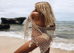 Ladies Beach Shawl Cover-Ups Pure Cotton Sunsn Swim Smock Sexy Fishing net sequins triangular beach towel 150*50cm6924931