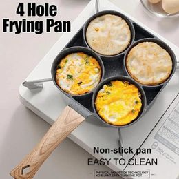 Pans 4 Hole Omelette Pan Frying Pot Egg Pancake Cooking Hamburg Bread Breakfast Maker With Wooden Handle Grill Non-stick