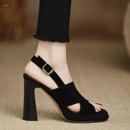 High Heels Women Cross Strap Sandals Summer Black Hook Party Shoes Woman Fashion Buckle Pla 7b9