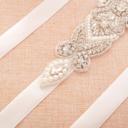 SESTHFAR Crystal Pearls Bridal Belt Hand Beaded Wedding Belts Silver Rhinestones Bridal Sash For Wedding Dresses