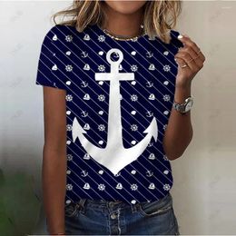 Women's T Shirts Fun 3D Printed Boat Anchor Pattern Summer Round Neck Short Sleeve Fashion Casual Top T-shirt Clothing