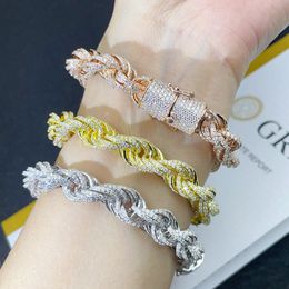 Luxury Moissanite Bracelets 10mm 7/8/9inch Gold Plated S925 Sterling Silver Pass Test Full Moissanite Twisted Rope Bracelet Chain for Men Women Nice Gift