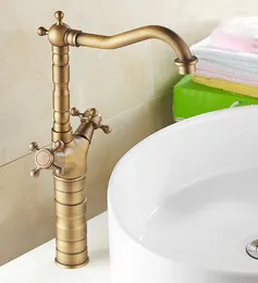 Kitchen Faucets Vintage Retro Antique Brass Wet Bar Bathroom Vessel Sink Faucet Swivel Spout Mixer Tap Single Hole Two Handles Mnf103