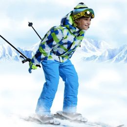子供のサーマルスキースーツ防水パンツ+ジャケットボーイガールウィンタースポーツ風力発電スキーとスノーボード2PCSスーツ