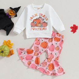 Clothing Sets Toddler Baby Girl Halloween Clothes Bell Bottoms Outfit Pumpkin Long Sleeve Crewneck Sweatshirt Flare Pants Set