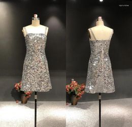 Party Dresses Silver Customised Real Pictures Strapless Heavy Sequins Beads A-line Sleeveless Knee Length Evening Prom Cocktail Dress