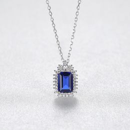 Charming Women Necklace S925 Silver Pendant Necklace Europe Retro Synthetic Sapphire Exquisite Necklace Wedding Party Necklace Collar Chain Valentine's Day Gift
