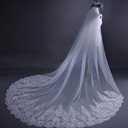 Cathedral Train White Long Wedding Veil 3 3 8m Bridal Veils Top Quality Wedding Accessories Floral Applique with Beads 237E