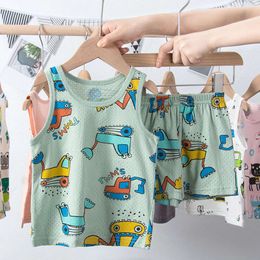 Baby Boys kläder Set Summer Toddler Cartoon Animal Casual Tank Top Pamas Ställer in kortärmade Shorts Suit 2 3 4 5 6 7Y L2405