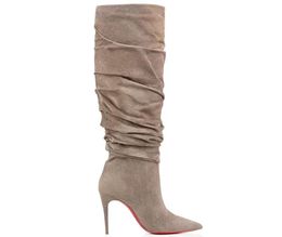 Winter Sexy women high heels s boots botta veau velours suede pleated leather pointed toe tall boot long leg kneeboots5010696