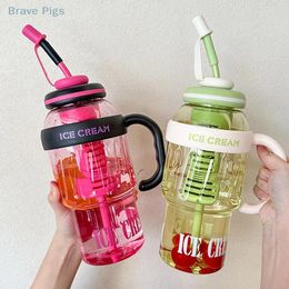 Water Bottles 2024 Good-looking Summer Plastic Cup Milky Tea Lucky Belly Cute Wind Belt Straw Bottle With Handle