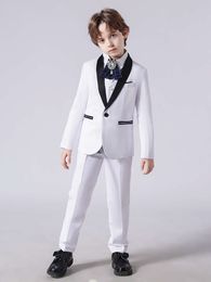 Kids Luxurious Ceremony Tuxedo Dress Boys White Baptism For Wedding Teenager Children Birthday Prom Show Photography Suit