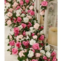 PARTY JOY 5Pcs 2.55m Fake Rose Vine Artificial Flower Hanging Garland Plants Rose Ivy for Home Wedding Party Garden Craft Decor