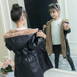 Jackets Thicken Children Winter Kids Clothing Warm Long Waterproof Fake Fur Jacket 2024 Girls Clothes Hoodie Parka Outwear Leather Coat