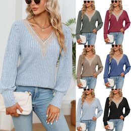 Women's T Shirts Tops T-shirt Elegant Long Sleeve Blouse Spring Fall V-neck Stitching Hollow Out Shirt Casual Loose Streetwear Women Top