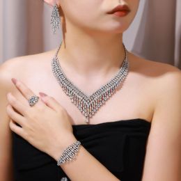 Nigeria 4pcs Bridal Zirconia Jewellery Sets For Women Party Luxury Dubai CZ Crystal Wedding 240521