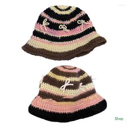 Berets Dropship Wool Knit Buket Hat Soft Warm Fisherman Beanie Caps Winter Crochet Knitted Hats